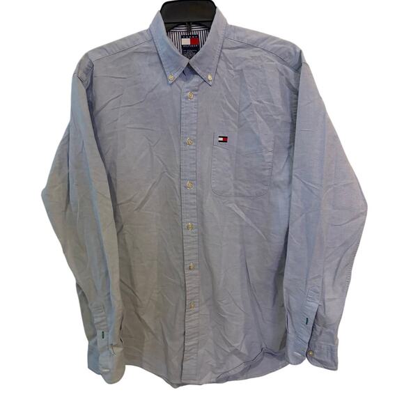Tommy Hilfiger Shirt Button Down Collar Long Sleeve Blue Size XL Pocket Solid - Picture 1 of 5